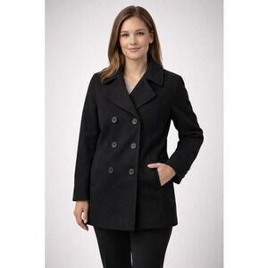 Forecaster Women's Black 100% Wool Belted Peacoat Double Breasted  10 USA Made